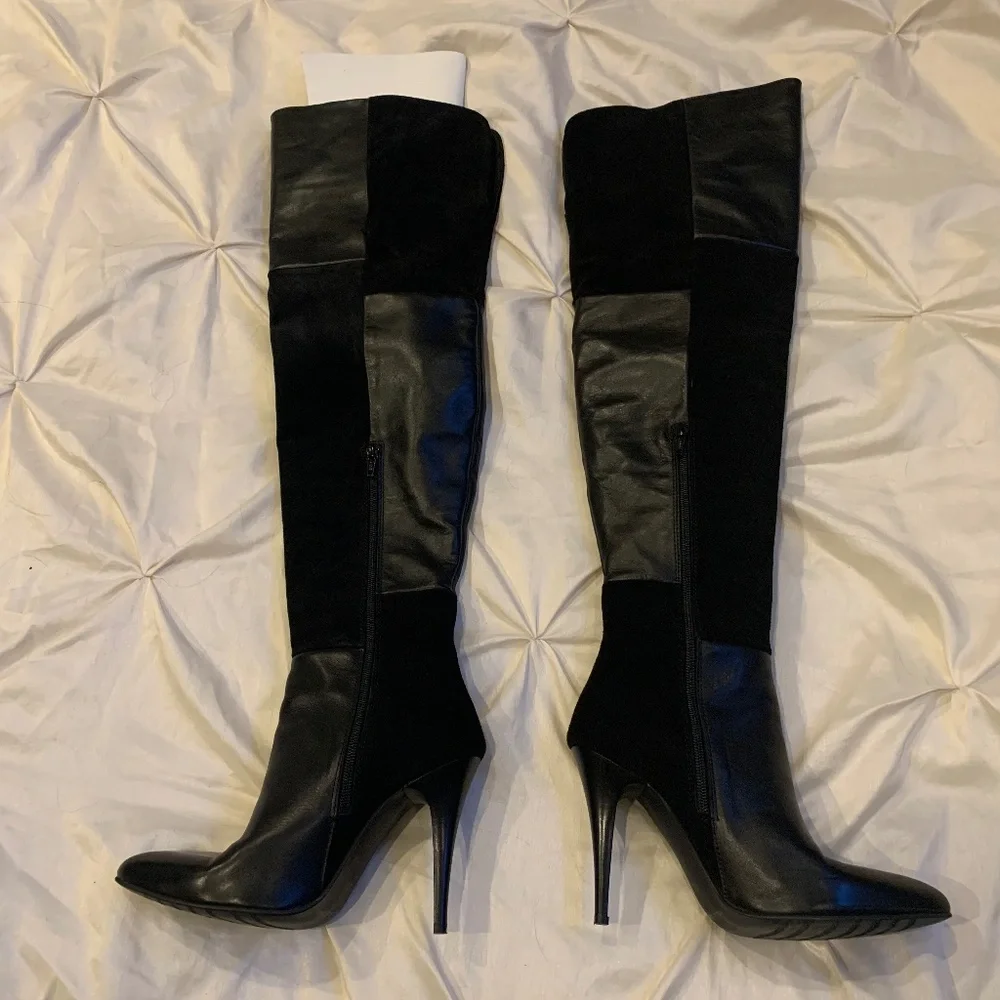 Black Leather/Suede OTK Boots sz 8.5